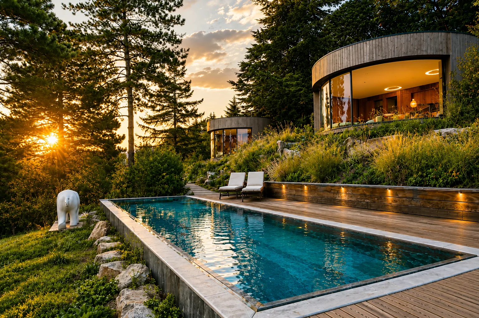 Architectural pool and surrounding landscape